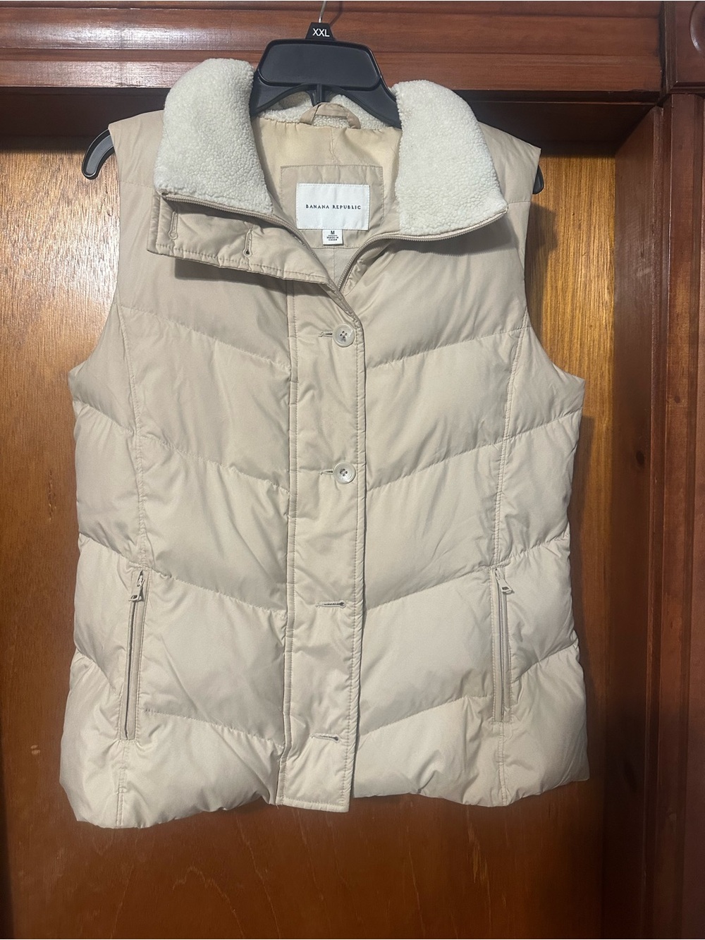 Banana Republic Cream Puffer Vest with Sherpa Collar